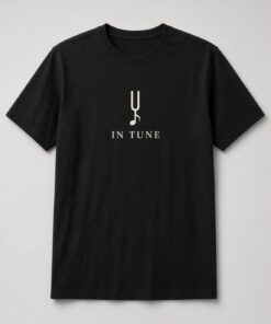 In Tune Tuning Fork unisex t-shirt in black with tuning fork turning into a music note