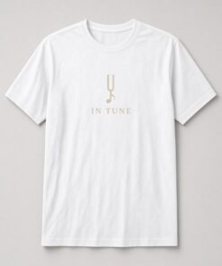In Tune Tuning Fork unisex t-shirt in white with tuning fork turning into a music note
