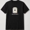 Isolation Booth Recording Studio unisex t-shirt in black with wooden vocal isolation booth with a round window