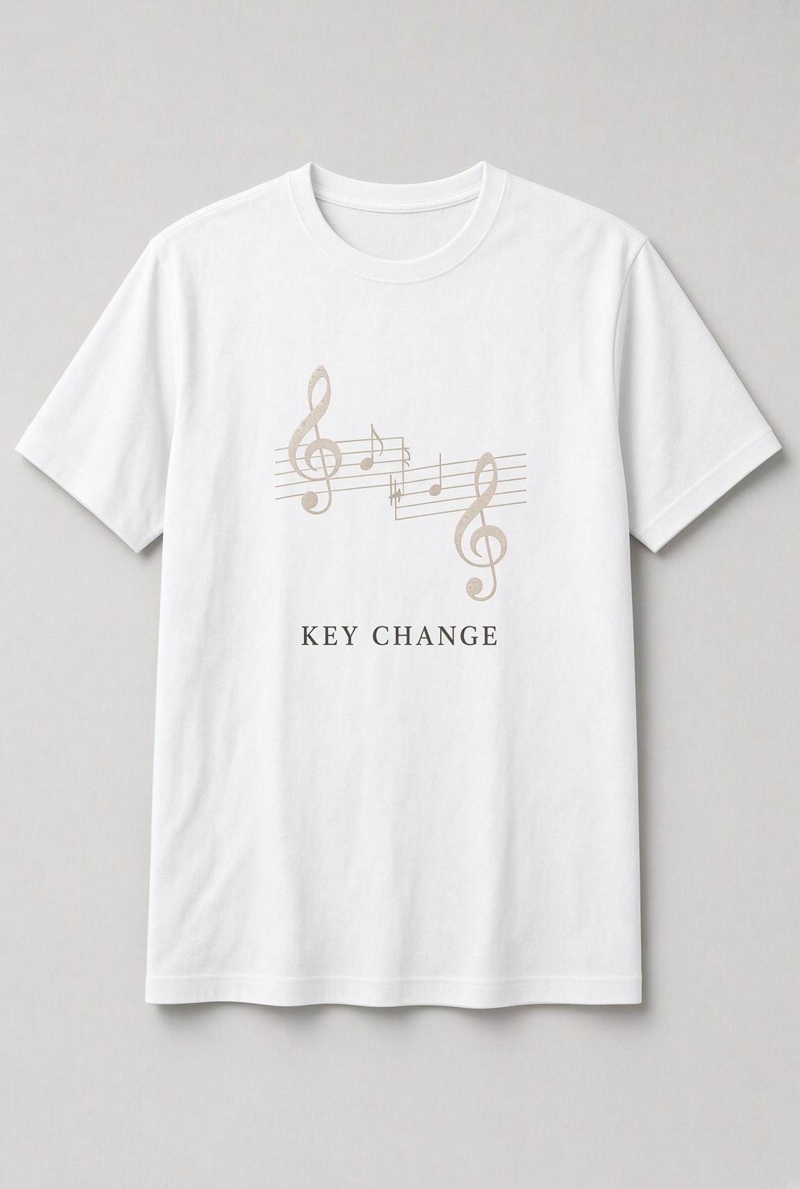 Key Change Sheet Music unisex t-shirt in white with music staff with two treble clefs and a key change