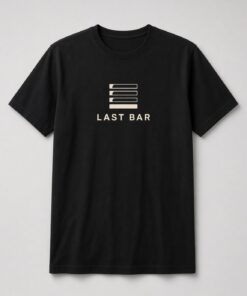 Last Bar Minimalist Music unisex t-shirt in black with four stacked horizontal bars