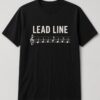 Lead Line Sheet Music unisex t-shirt in black with bold lettering above a treble clef melody